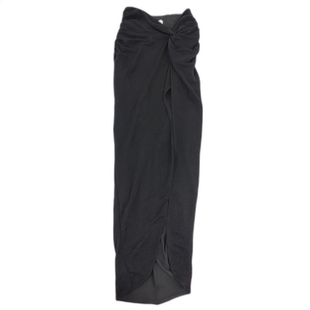 NEW Oh Polly 90s Knot Front Ruched Maxi Skirt Black Glitter Knit Clean Girl Y2k